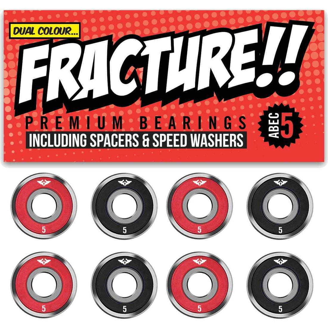Fracture Premium Skateboard Bearings ABEC 5 Pack of 8