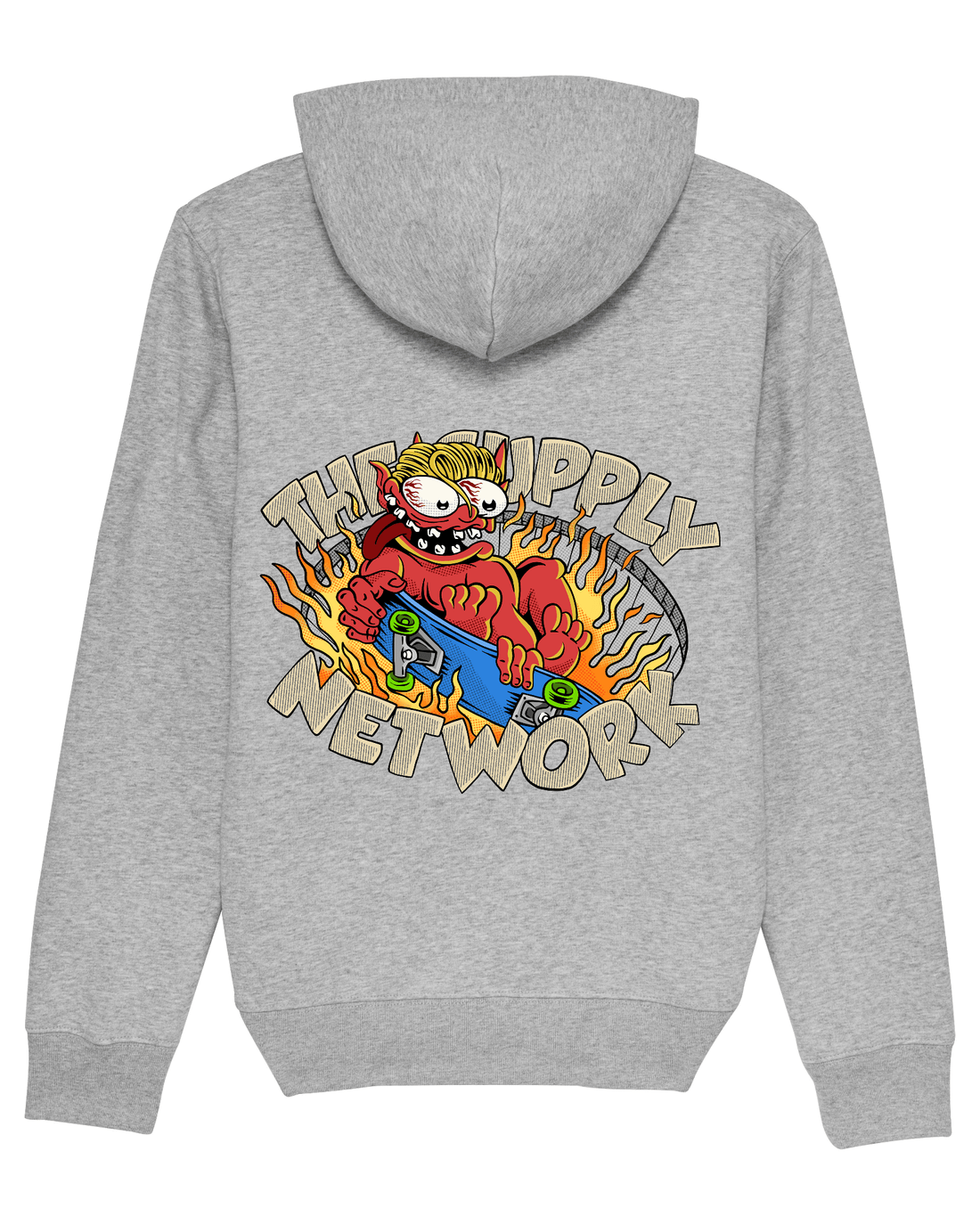 Grey Skateboard Hoodie, Devil Baby Back Print