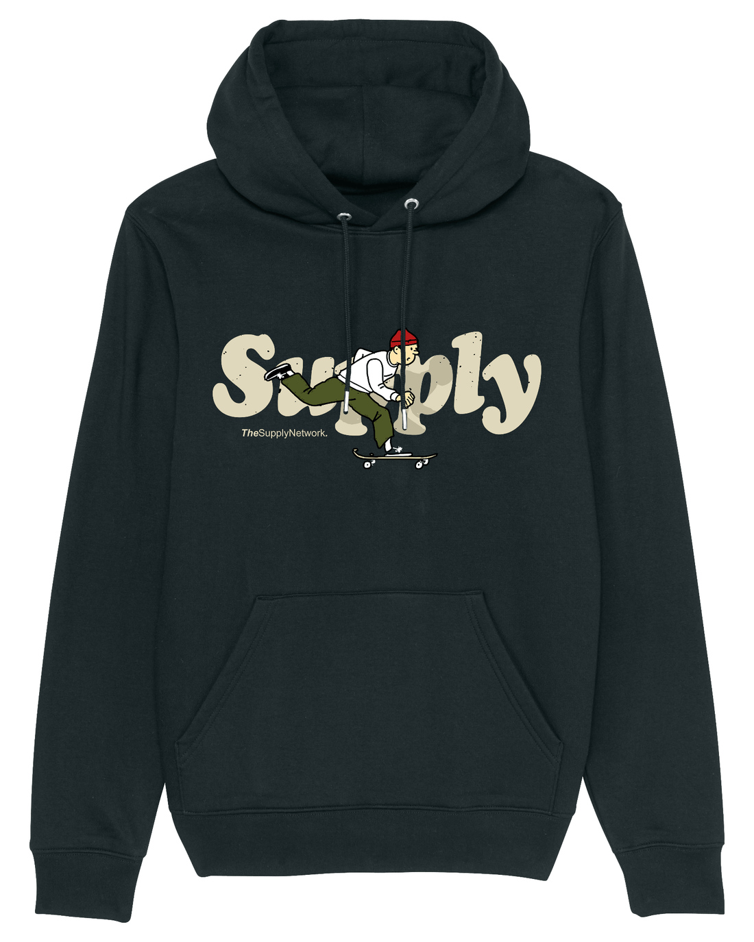 Black Skater Hoodie, Skater Boy Front Print