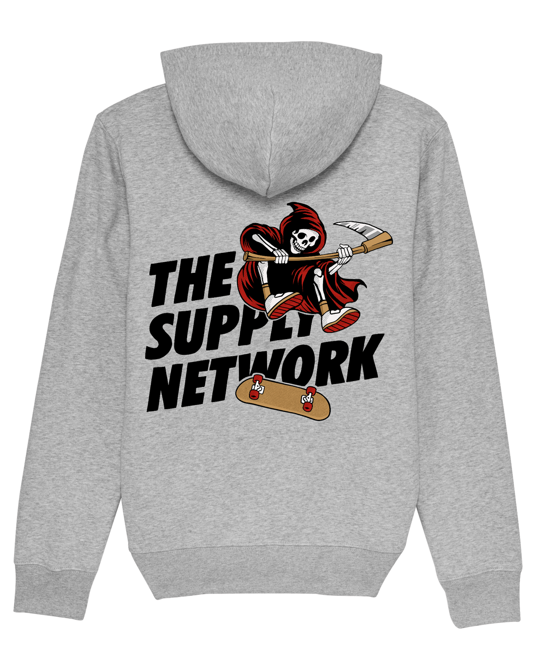 Grey Skater Hoodie, Grim Reaper Back Print