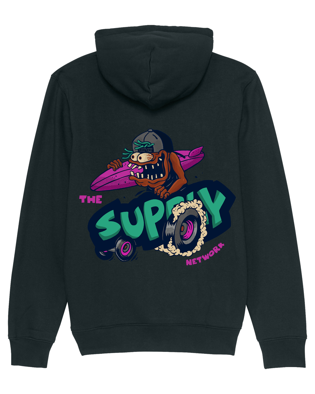 Black Skater Hoodie, Lets Go Surf Back Print