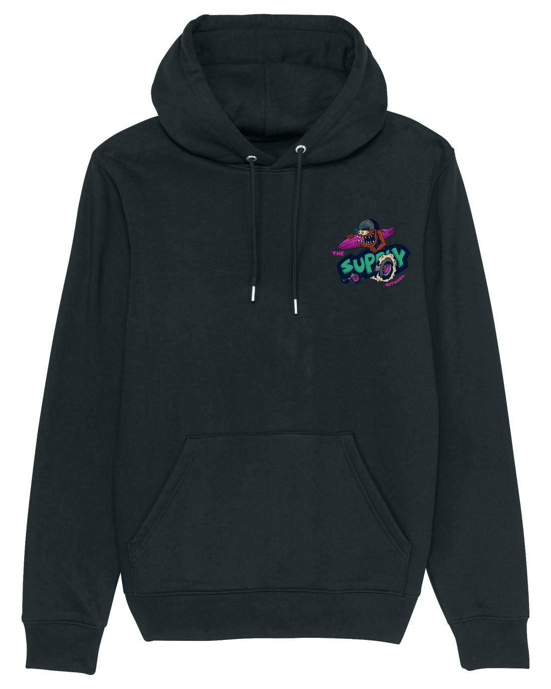 Black Skater Hoodie, Lets Go Surf Front Print