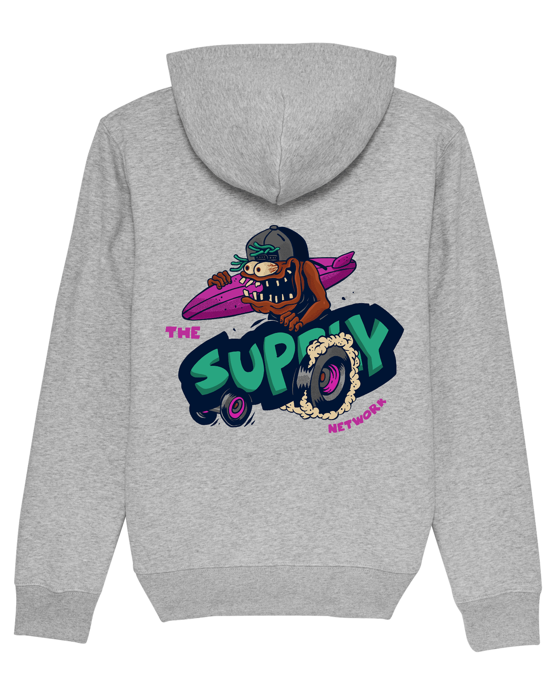 Grey Skater Hoodie, Lets Go Surf Back Print