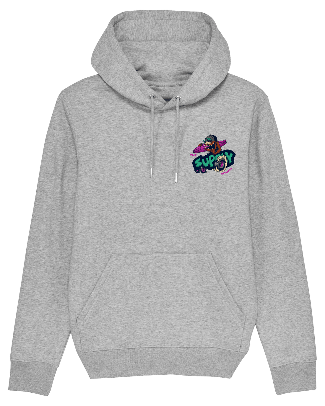 Grey Skater Hoodie, Lets Go Surf Front Print