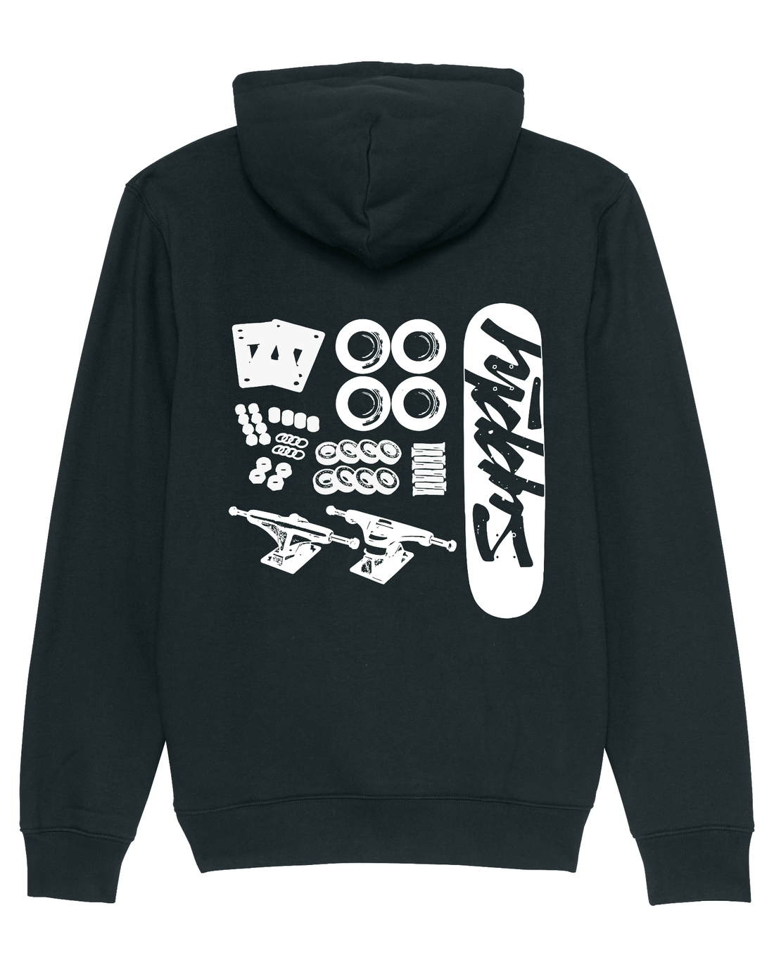 Black Skater Hoodie, Skate Parts Back Print