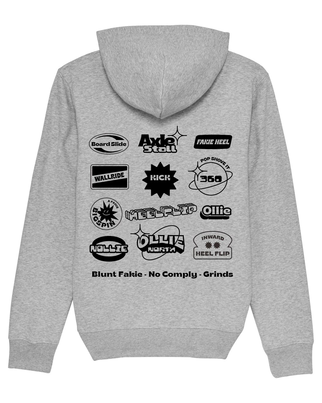 Grey Skater Hoodie, Skate Tricks Back Print