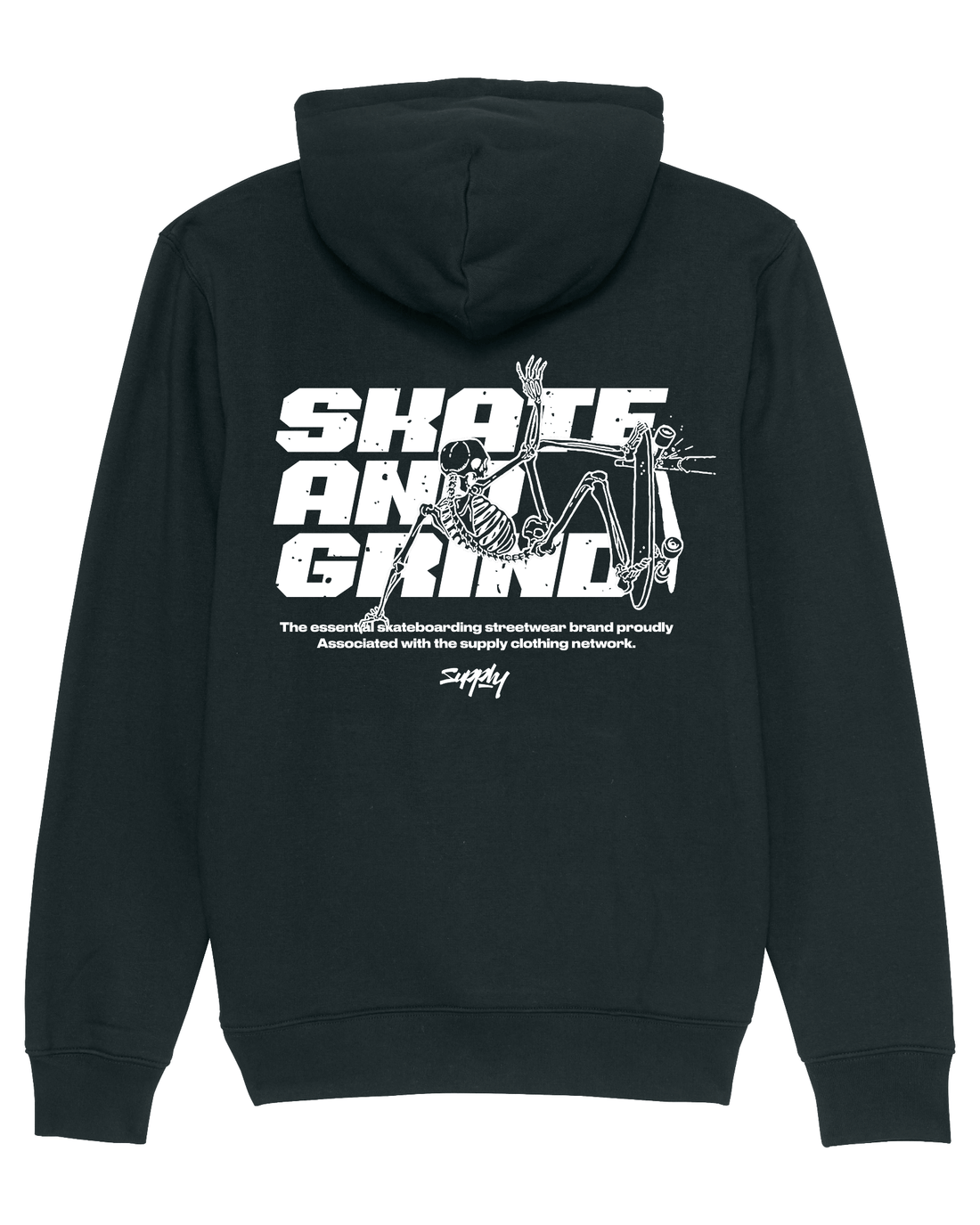 Black Skater Hoodie, Skate and Grind Back Print