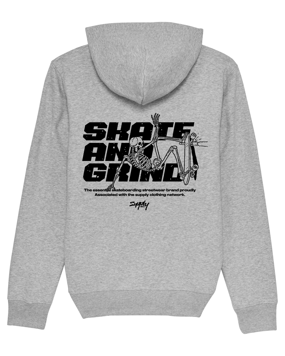 Grey Skater Hoodie, Skate and Grind Back Print