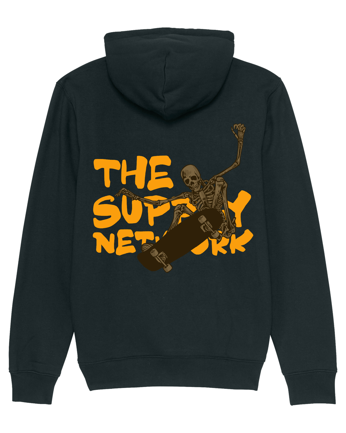 Black Skater Hoodie, Skating Skeleton Back Print