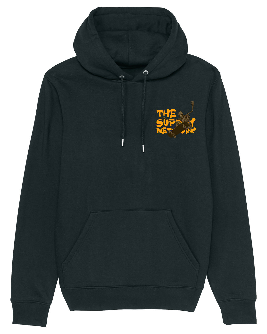 Black Skater Hoodie, Skating Skeleton Front Print