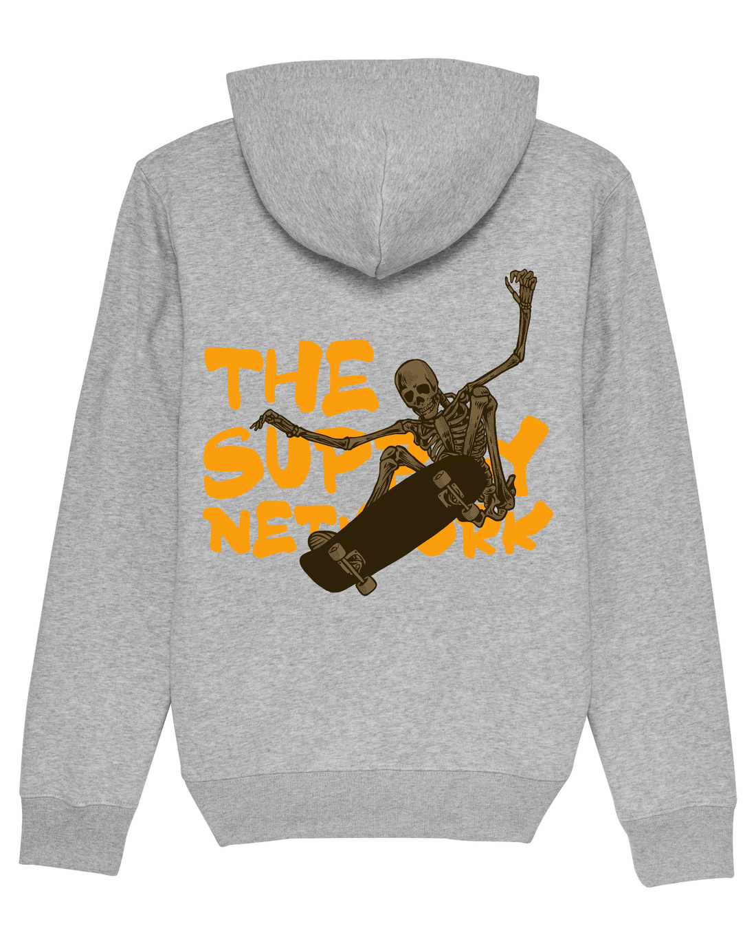 Grey Skater Hoodie, Skating Skeleton Back Print