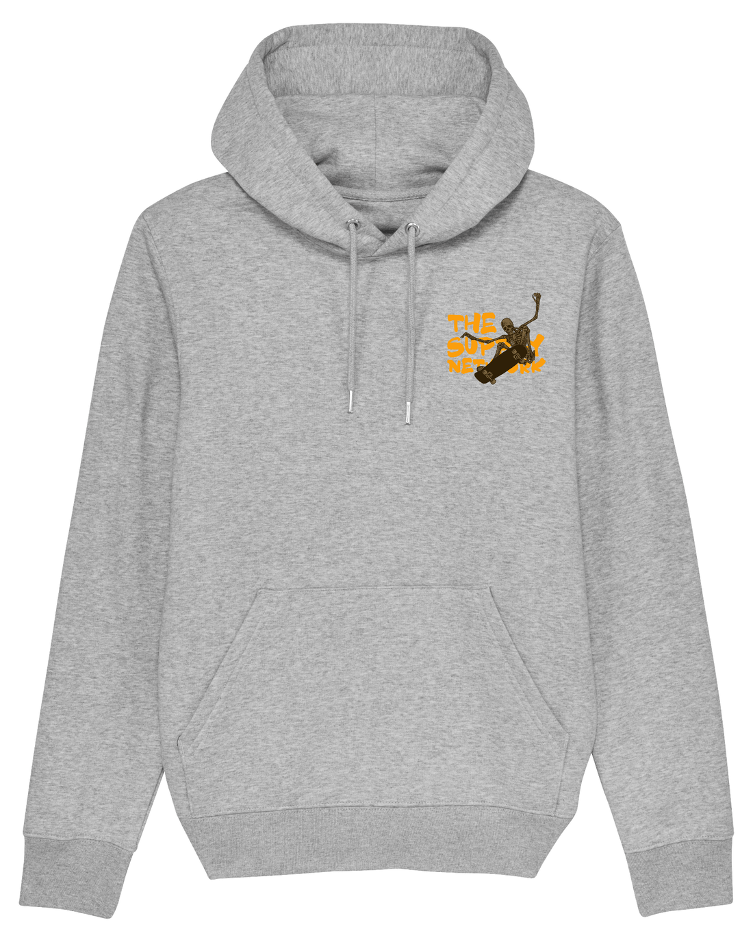 Grey Skater Hoodie, Skating Skeleton Front Print