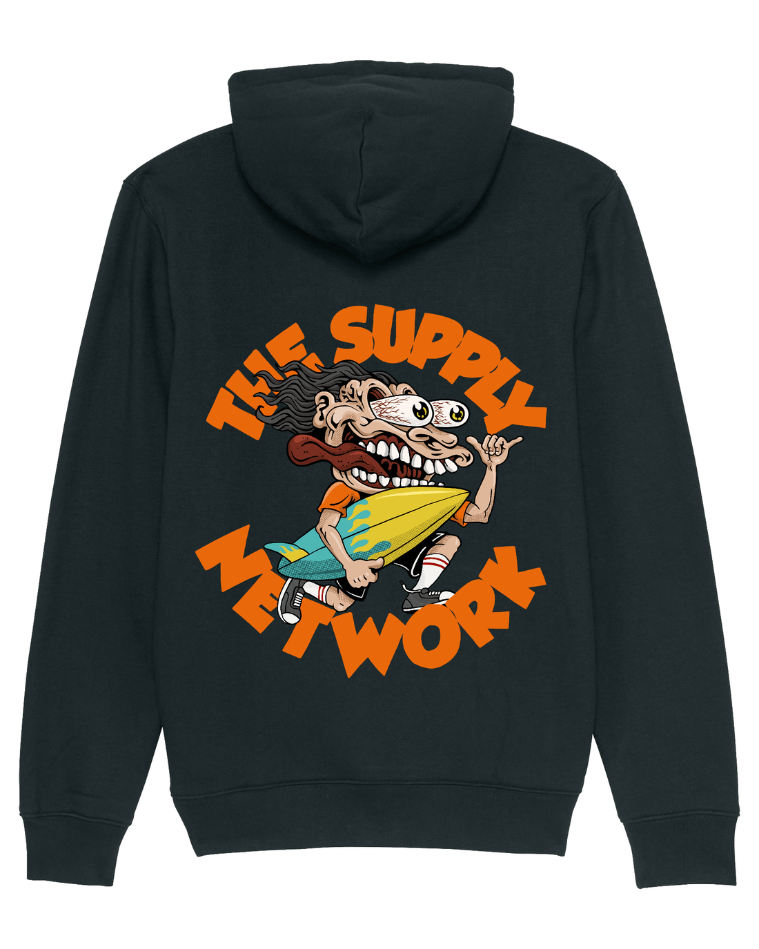 Black Skater Hoodie, Surf Crazy Back Print