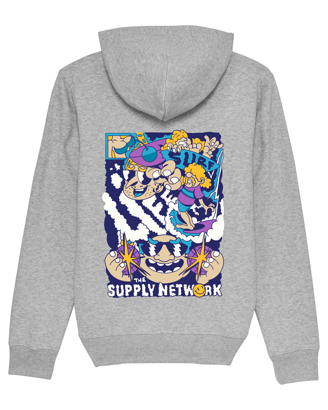 Grey Skater Hoodie, Surf Life Back Print