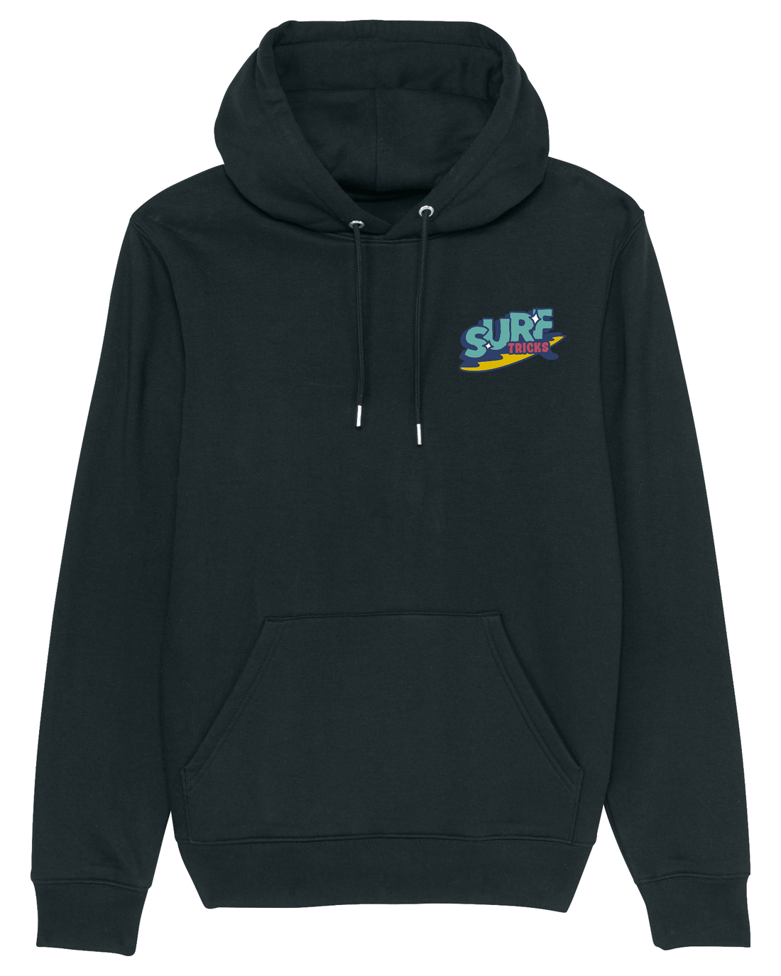 Black Skater Hoodie, Surf Tricks Front Print