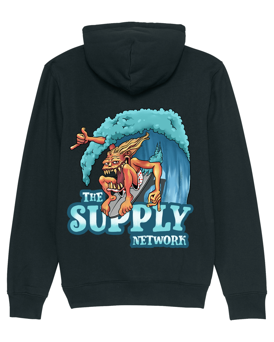 Black Skater Hoodie, Surfs Up Back Print