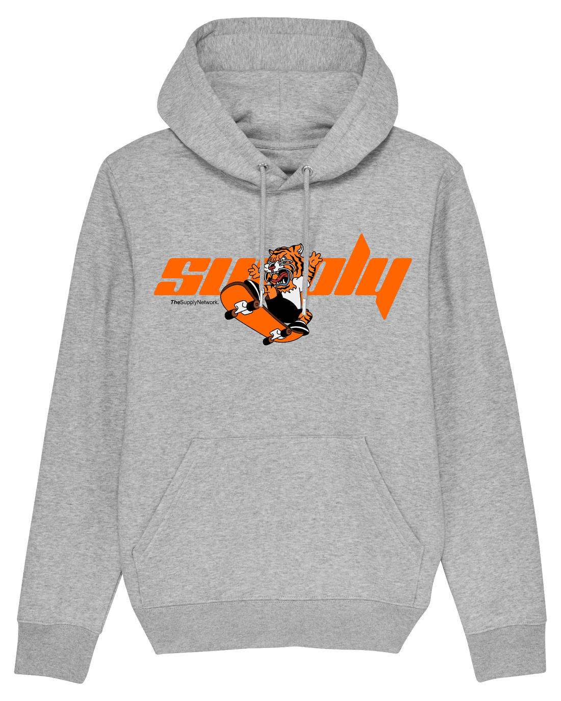 Grey Skater Hoodie, Tiger Ride Front Print