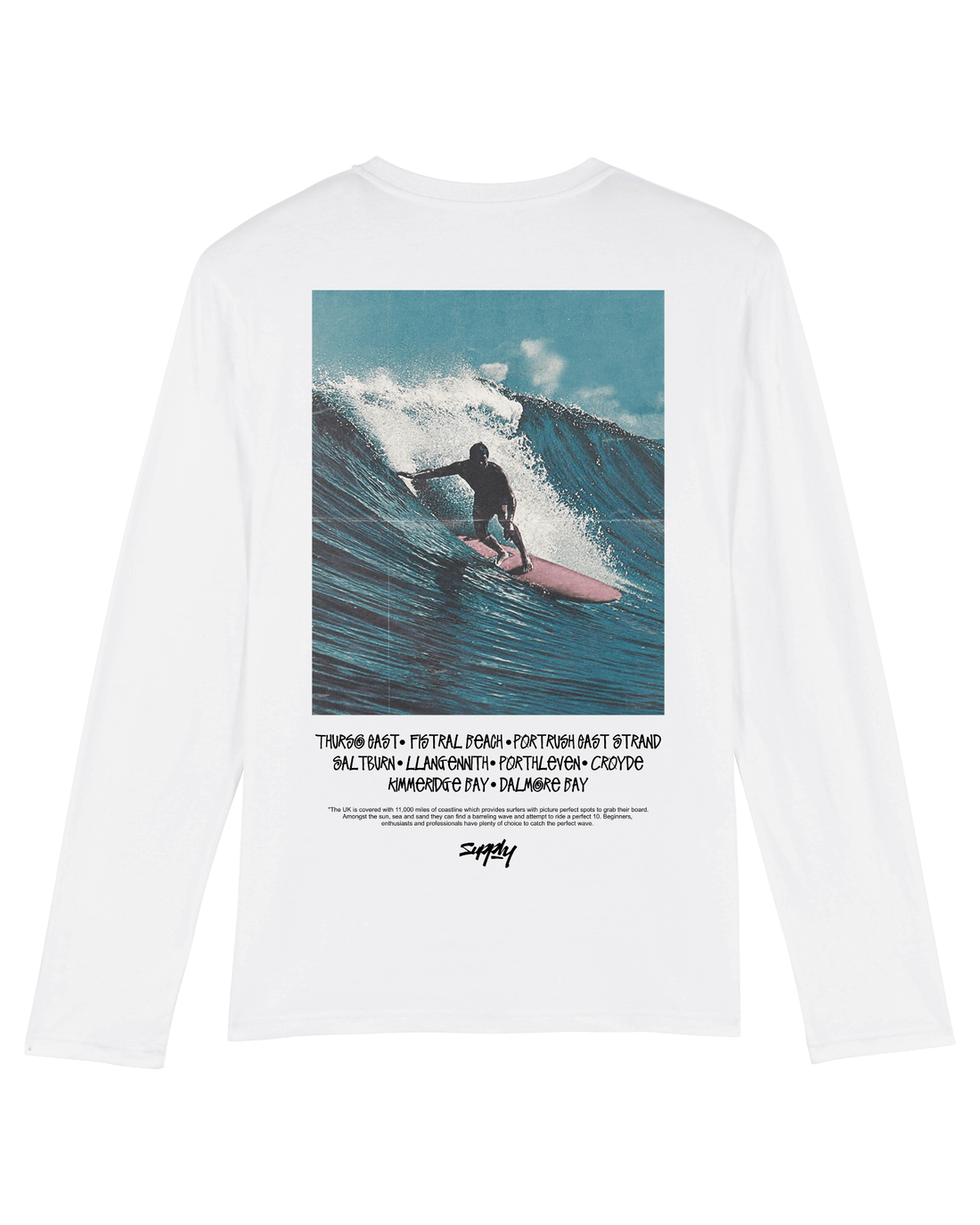 White Skater Long sleeve, Catch The Wave Back Print