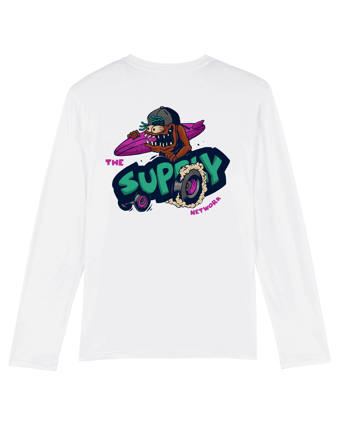 White Skater Long Sleeve, Lets Go Surf Back Print
