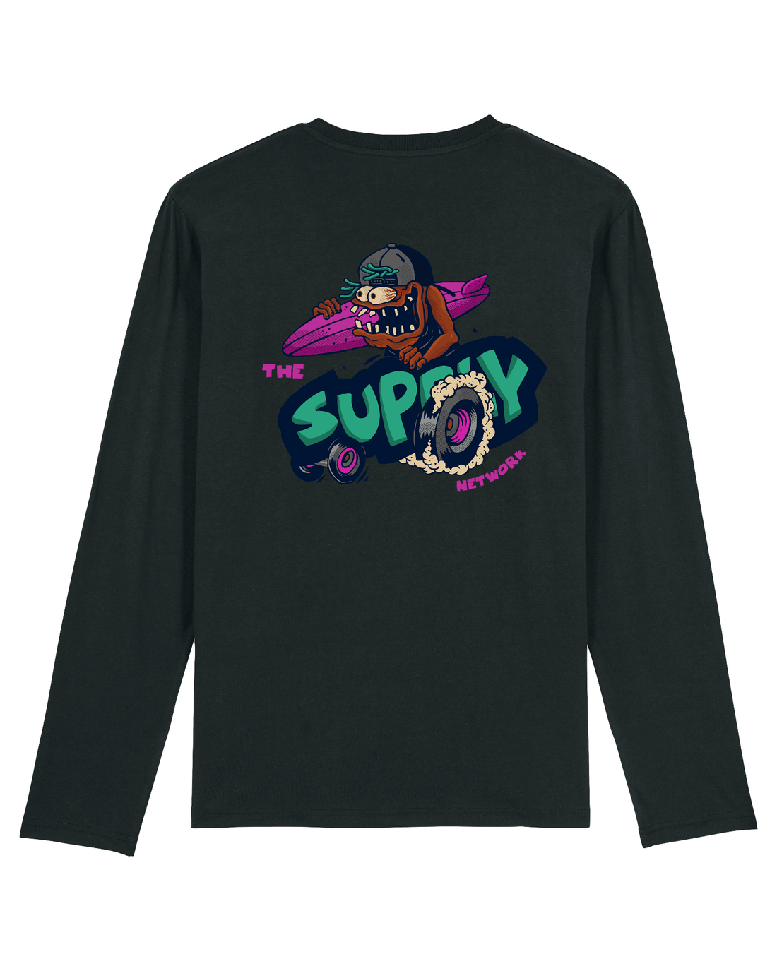 Black Skater Long Sleeve, Lets Go Surf Back Print