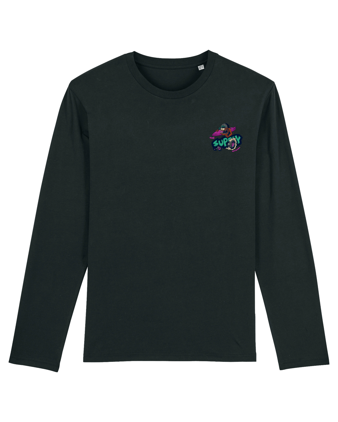 Black Skater Long Sleeve, Lets Go Surf Front Print
