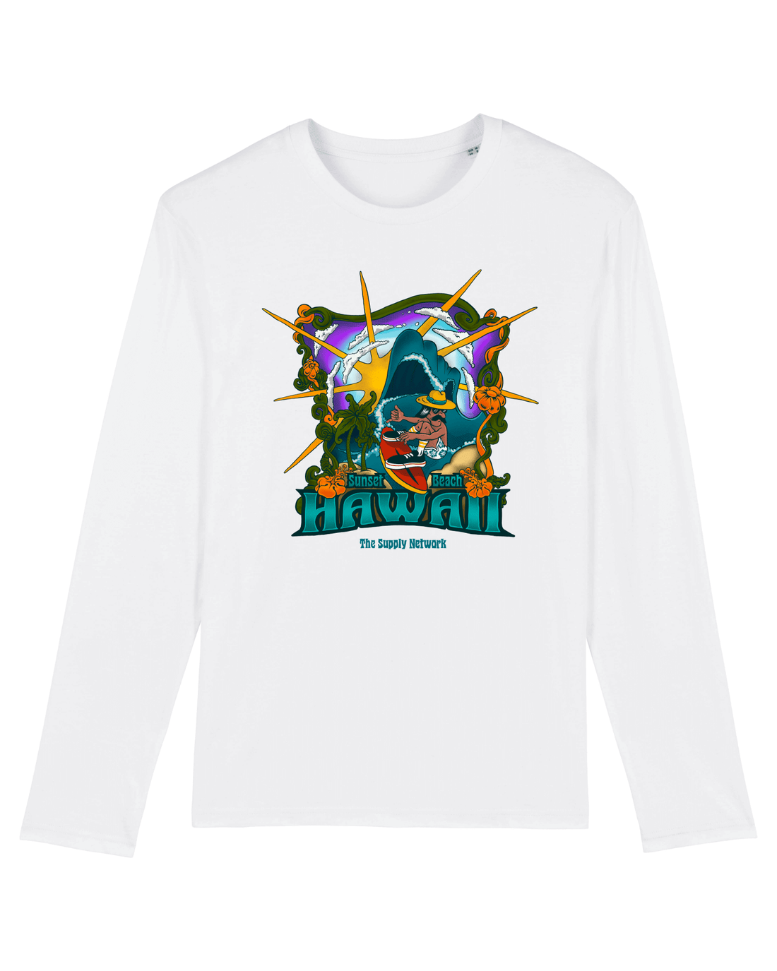 White Skater Long Sleeve, Psyche Surf Front Print