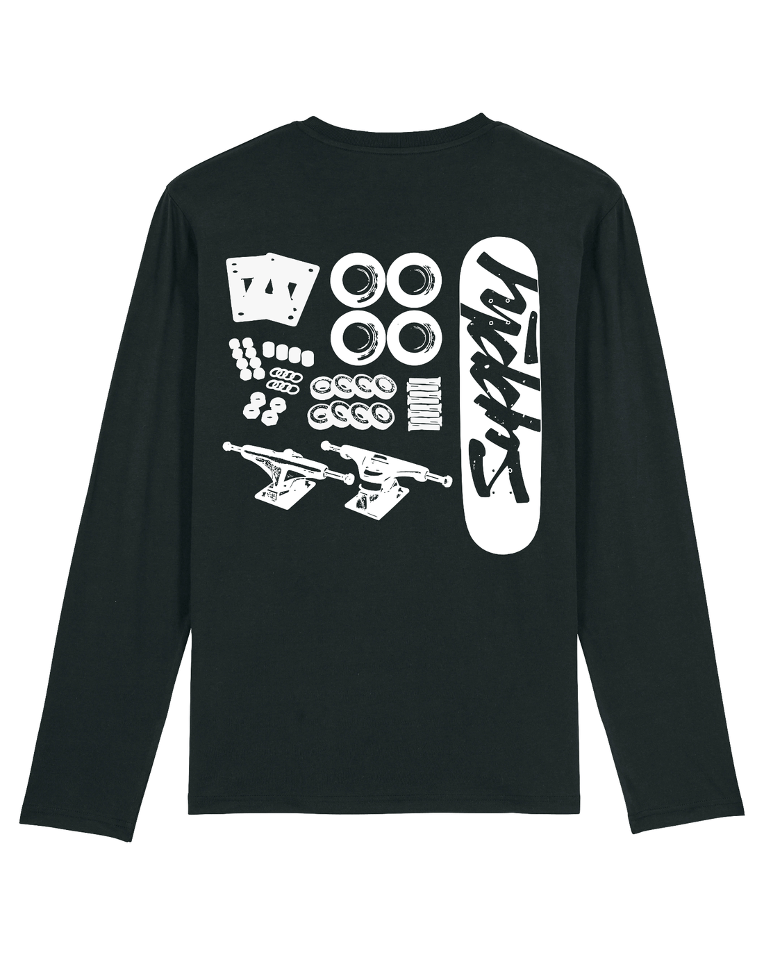 Black Skater Long Sleeve, Skate Parts Back Print