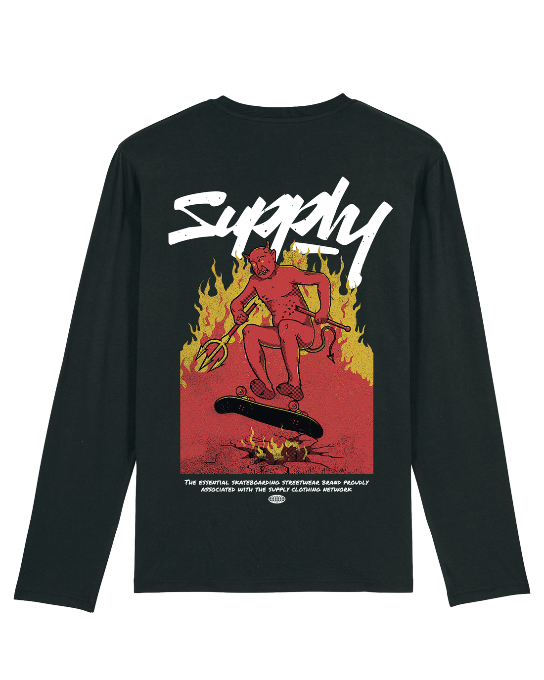 Black Skater Long Sleeve, Skate With The Devil Back Print