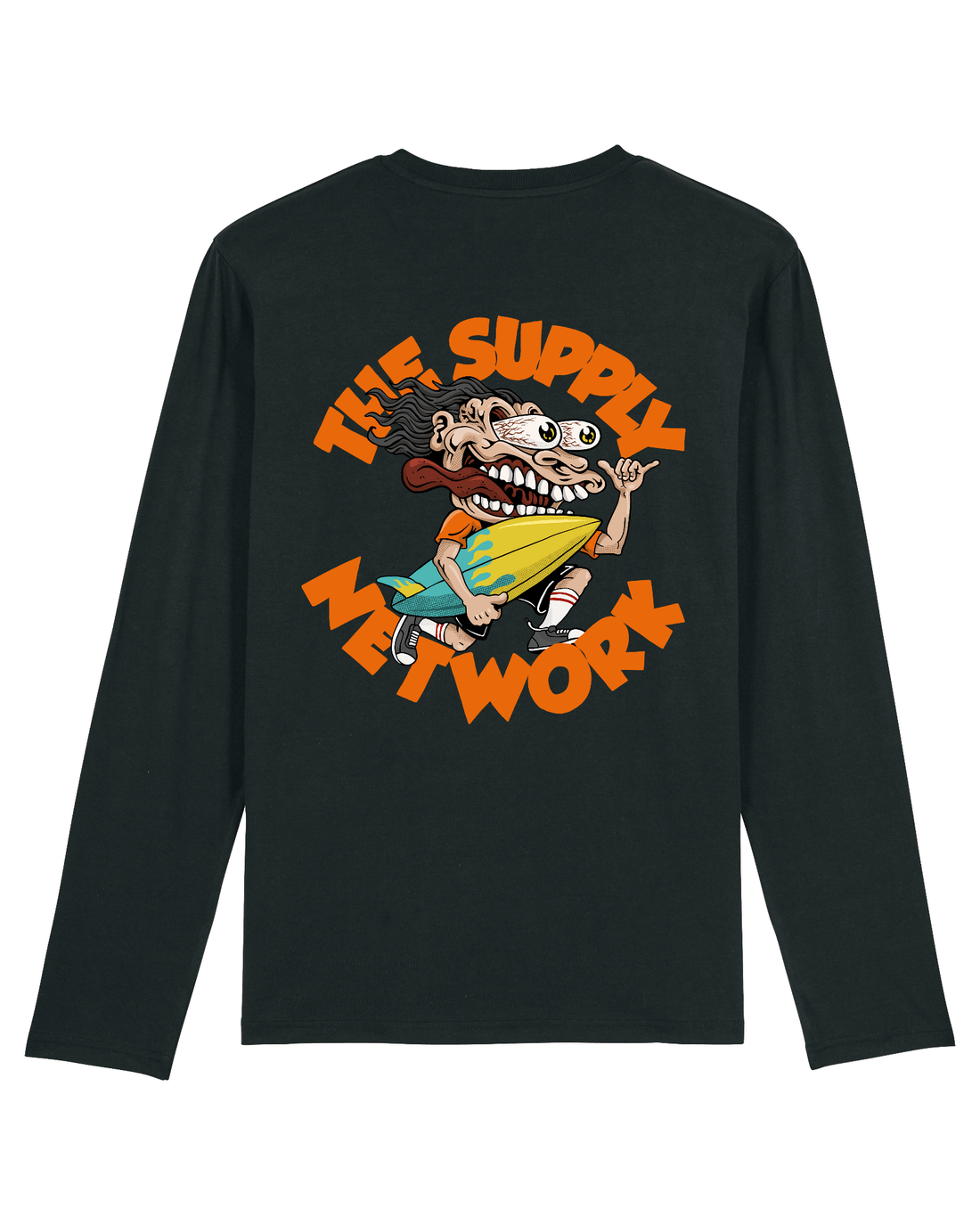 Black Skater Long Sleeve, Surf Crazy Back Print