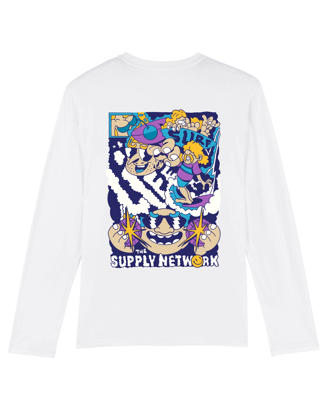 White Skater Long Sleeve, Surf Life Back Print