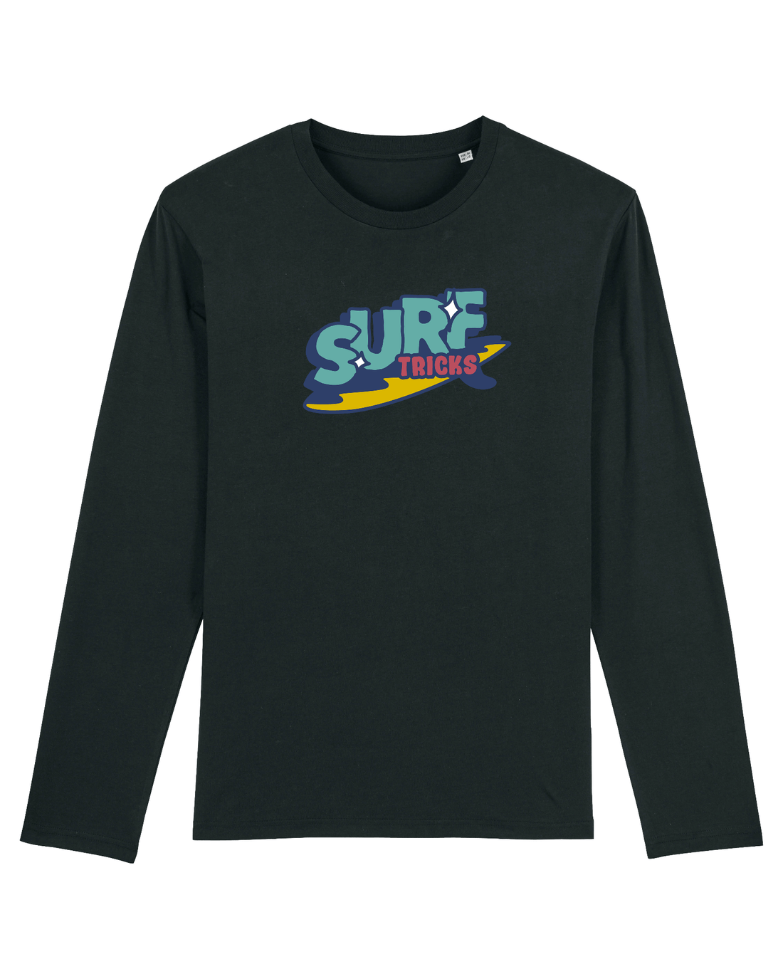 Black Skater Long Sleeve, Surf Tricks Front Print