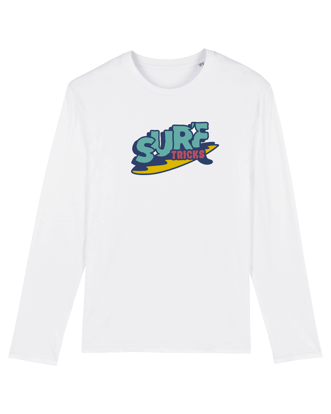 White Skater Long Sleeve, Surf Tricks Front Print