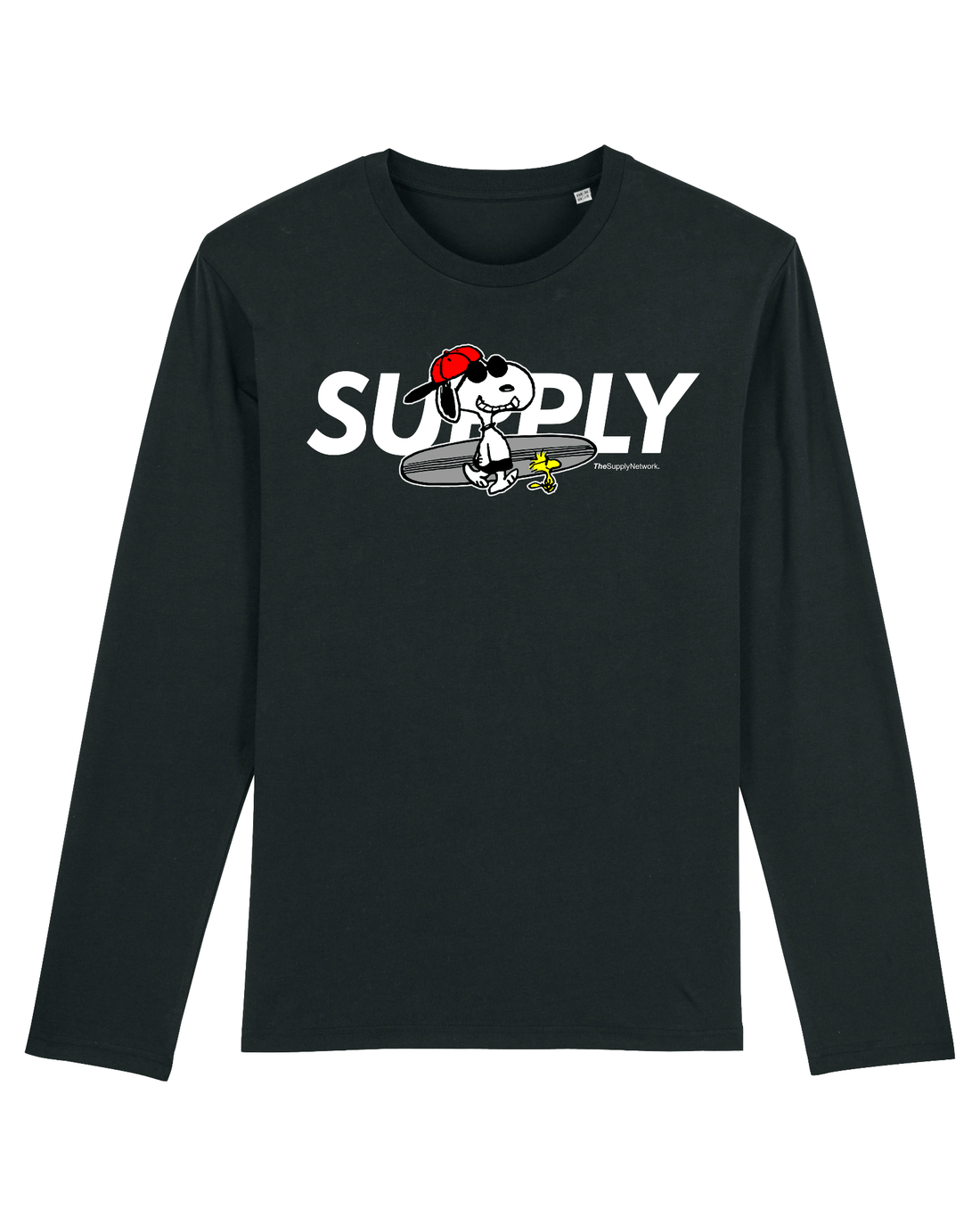 Black Skater Long Sleeve, Surfer Dog Front Print