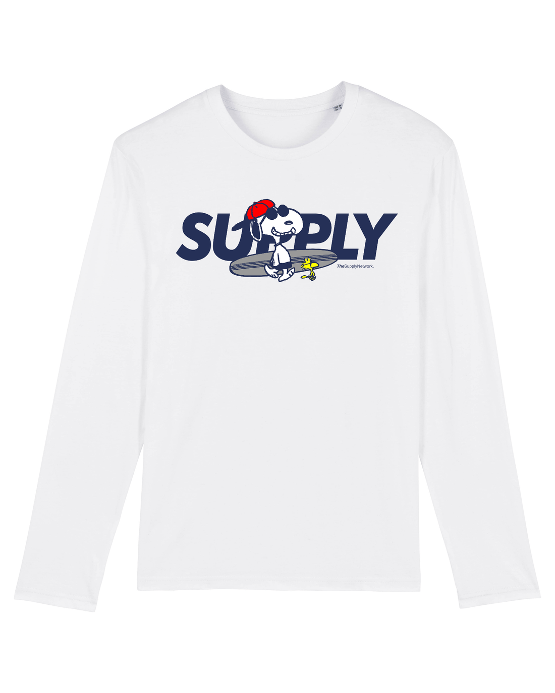 White Skater Long Sleeve, Surfer Dog Front Print