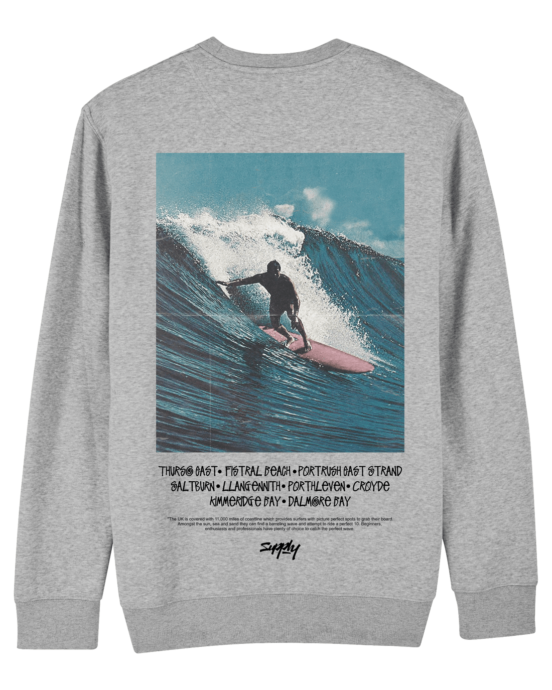 Grey Skater Sweatshirt, Catch The Wave Back Print