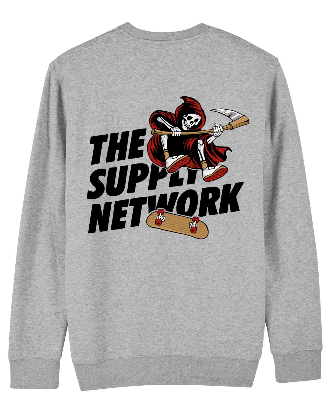 Grey Skater Sweatshirt, Grim Reaper Back Print