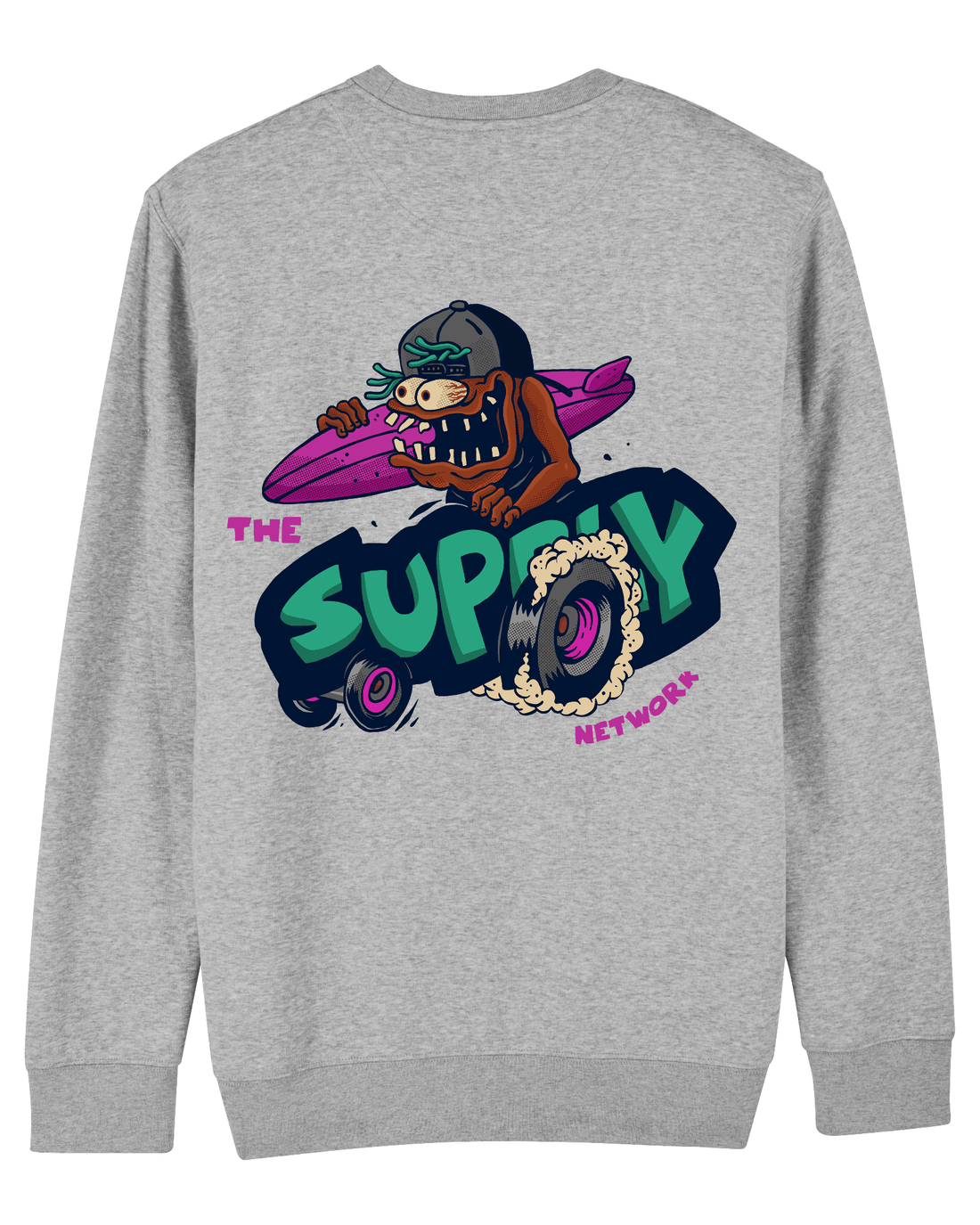 Grey Skater Sweatshirt, Lets Go Surf Back Print