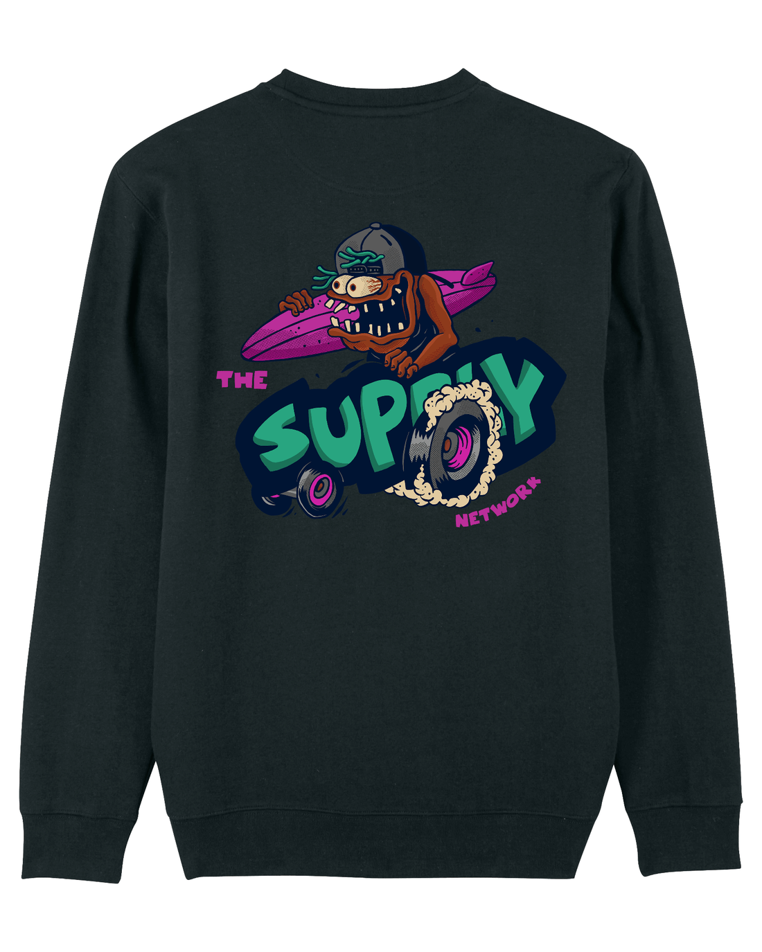 Black Skater Sweatshirt, Lets Go Surf Back Print