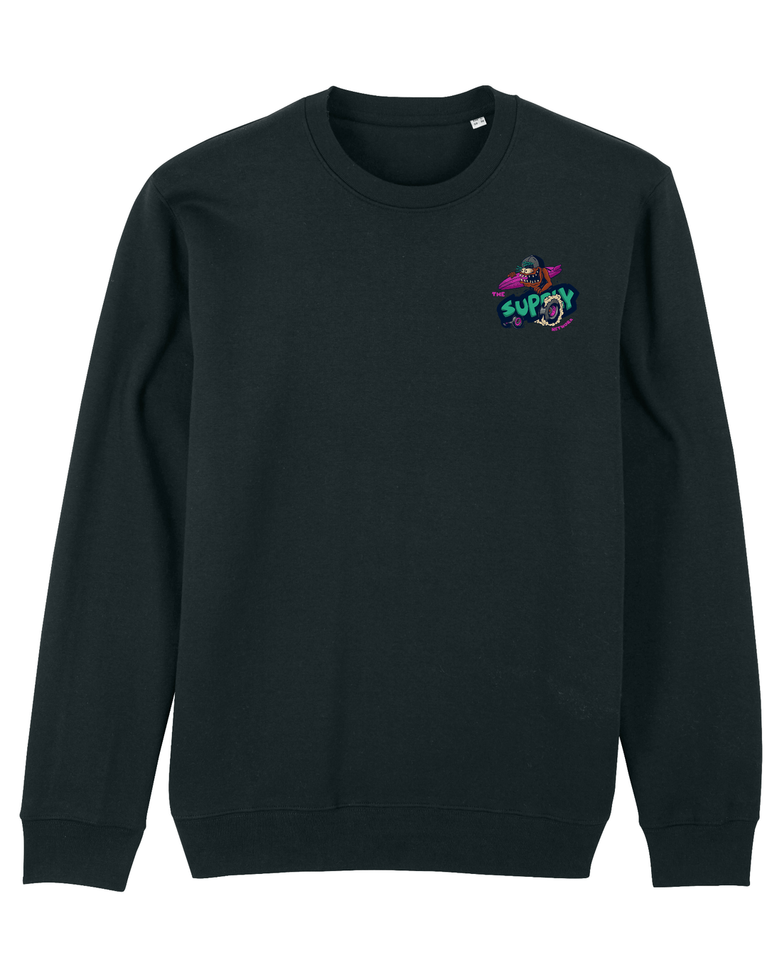 Black Skater Sweatshirt, Lets Go Surf Front Print