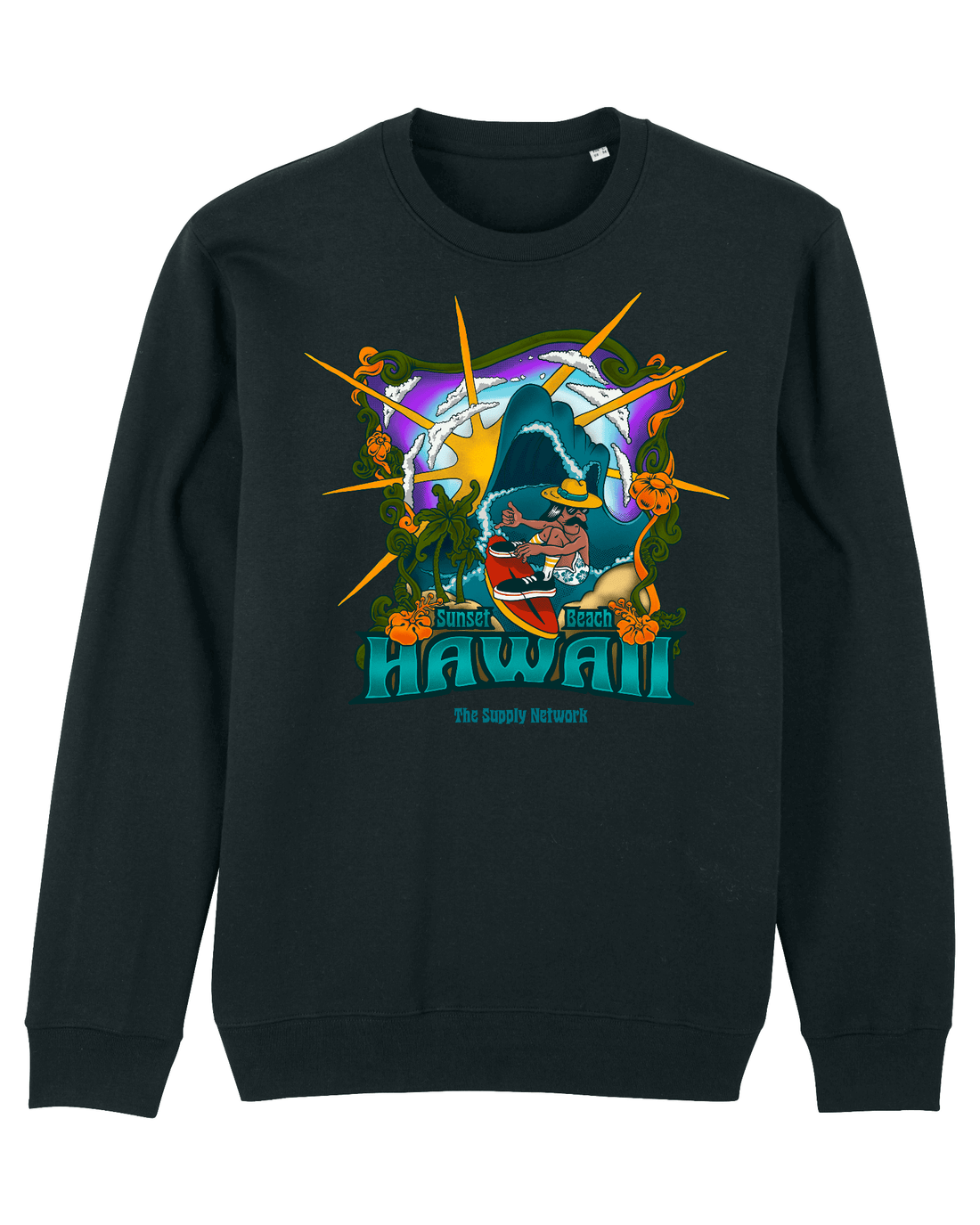 Black Skater Sweatshirt, Psyche Surf Front Print