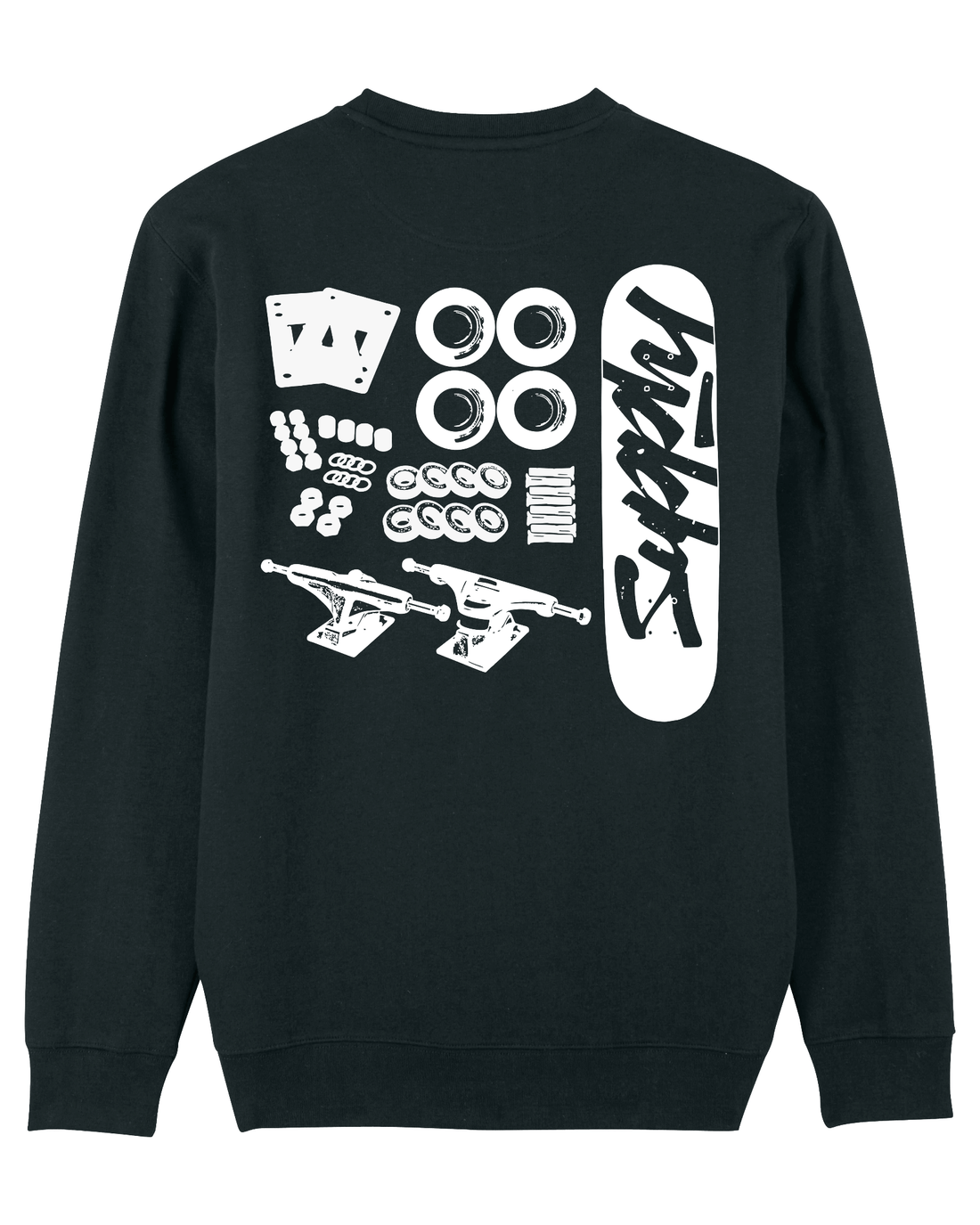Black Skater Sweatshirt, Skate Parts Back Print