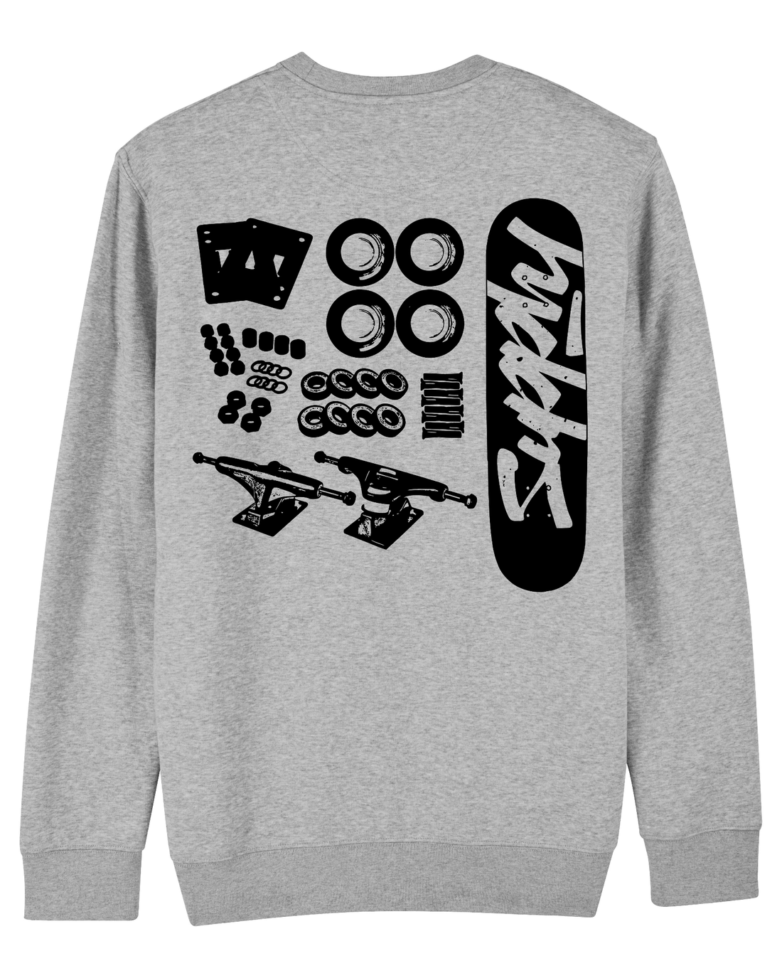 Grey Skater Sweatshirt, Skate Parts Back Print