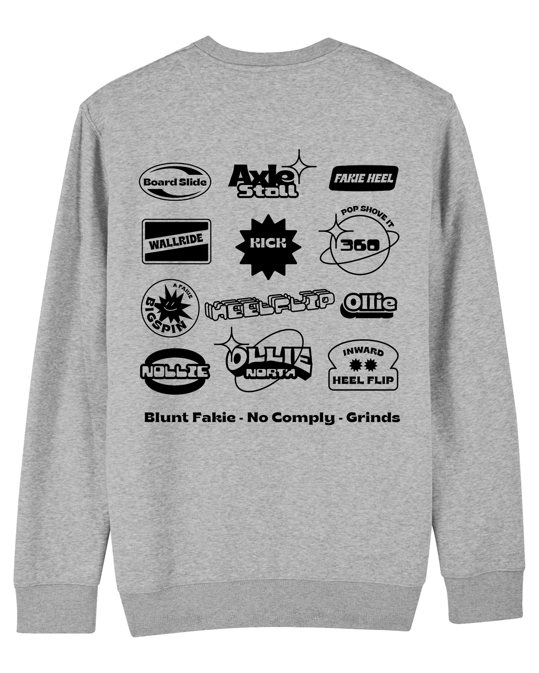 Grey Skater Sweatshirt, Skate Tricks Back Print