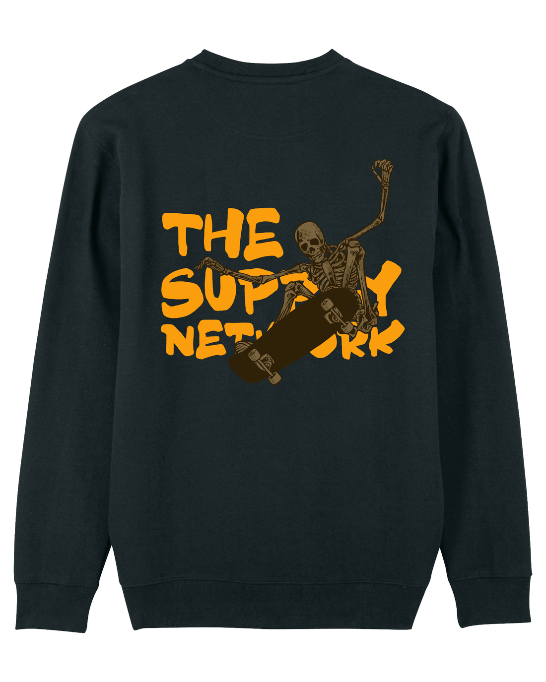 Black Skater Sweatshirt, Skating Skeleton Back Print