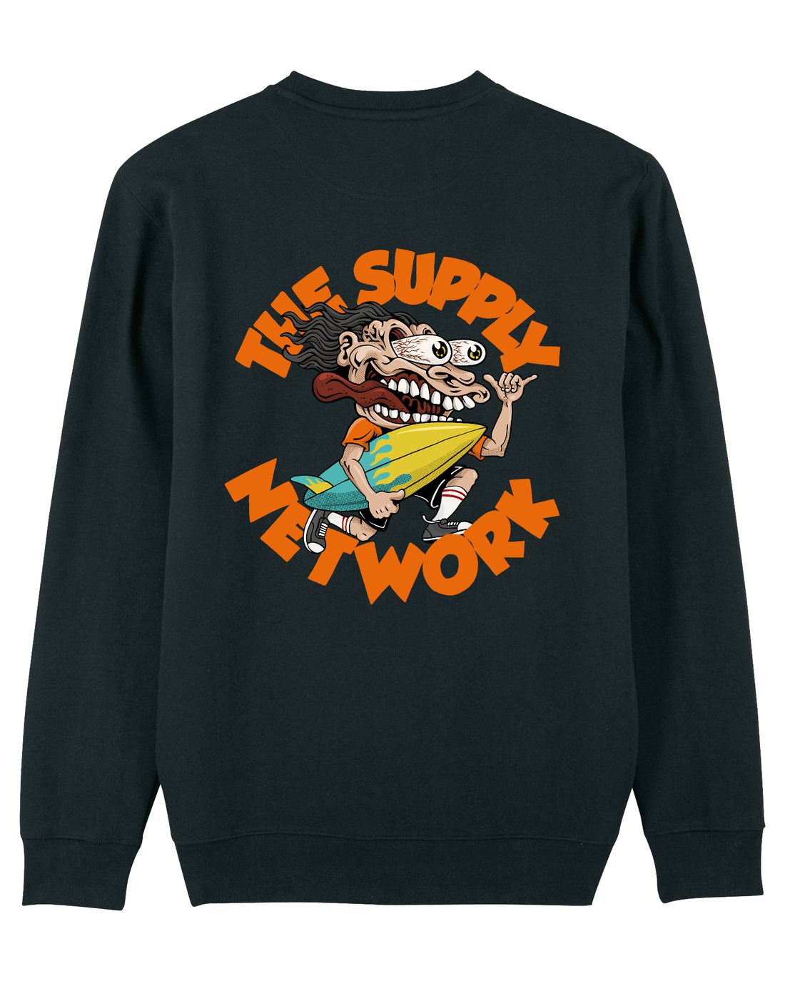 Black Skater Sweatshirt, Surf Crazy Back Print