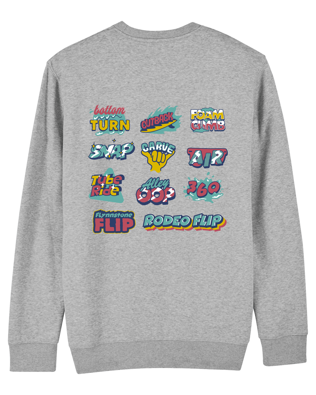 Grey Skater Sweatshirt, Surf Tricks Back Print