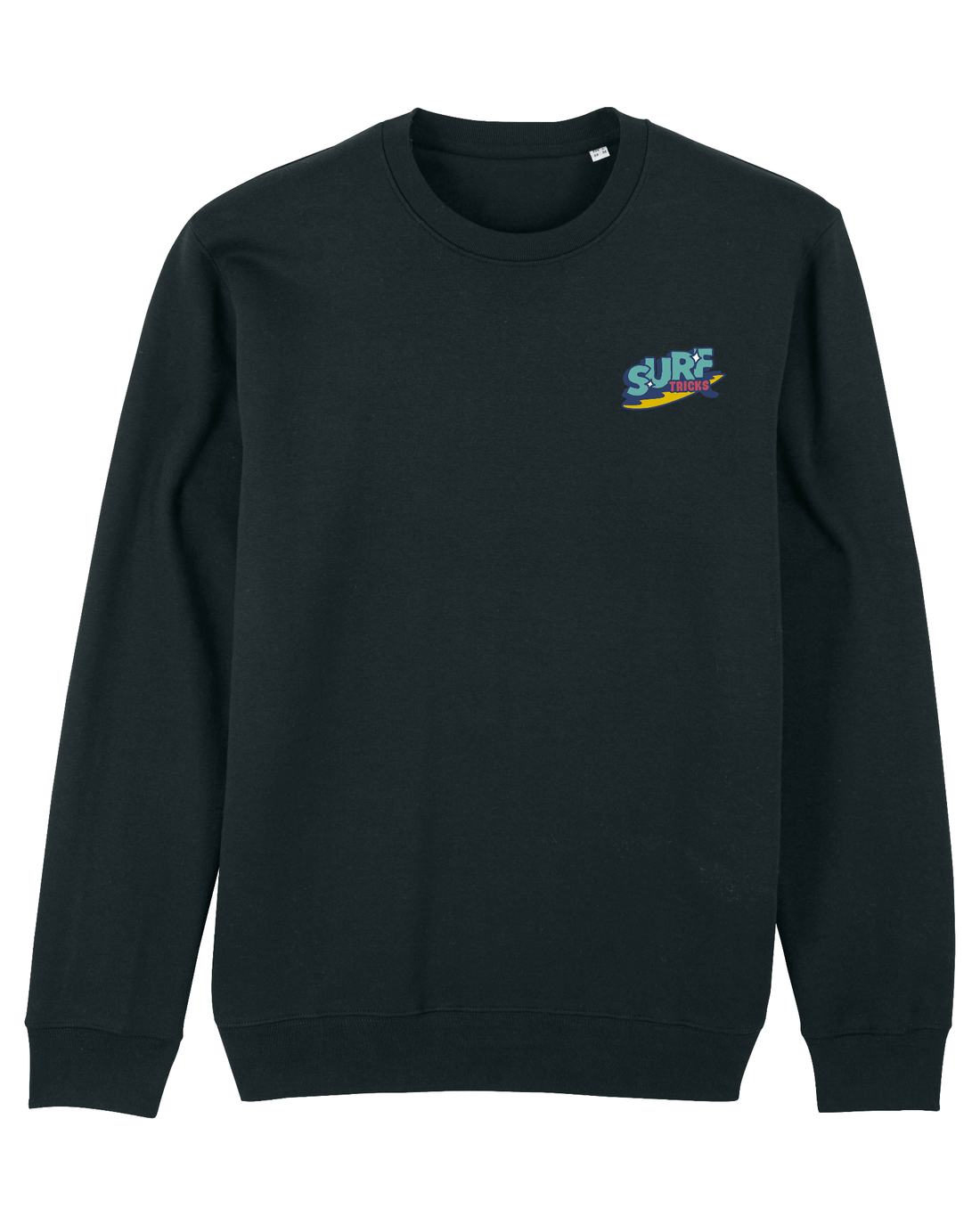 Black Skater Sweatshirt, Surf Tricks Front Print