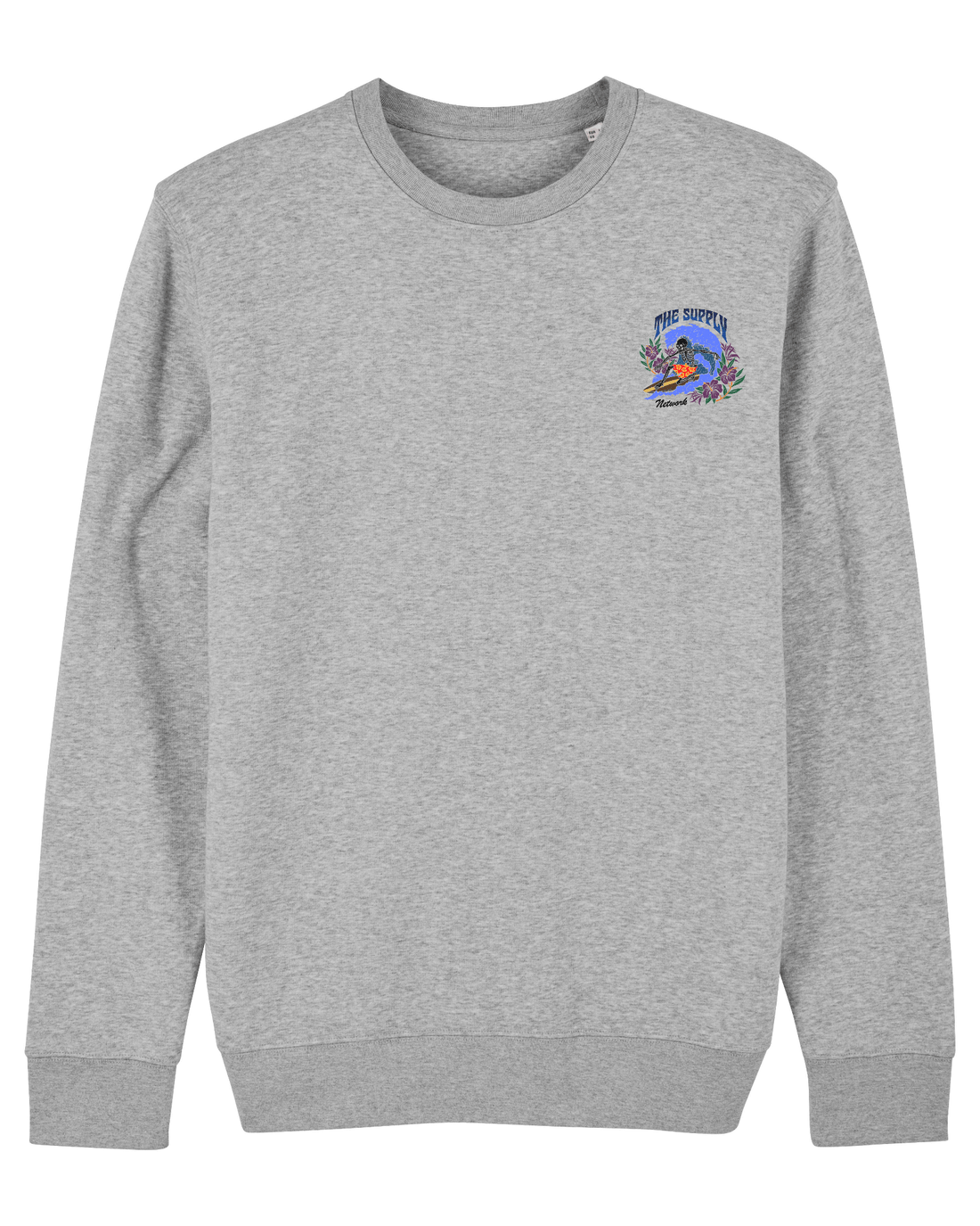 Grey Skater Sweatshirt, Surfing Skeleton Front Print