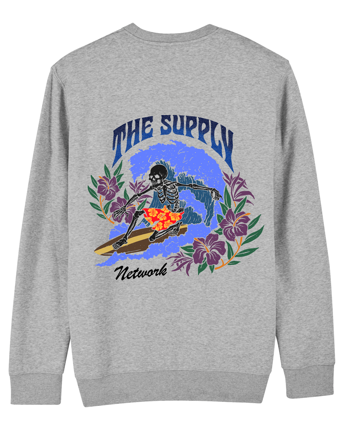 Grey skater Sweatshirt, Surfing Skeleton Back Print