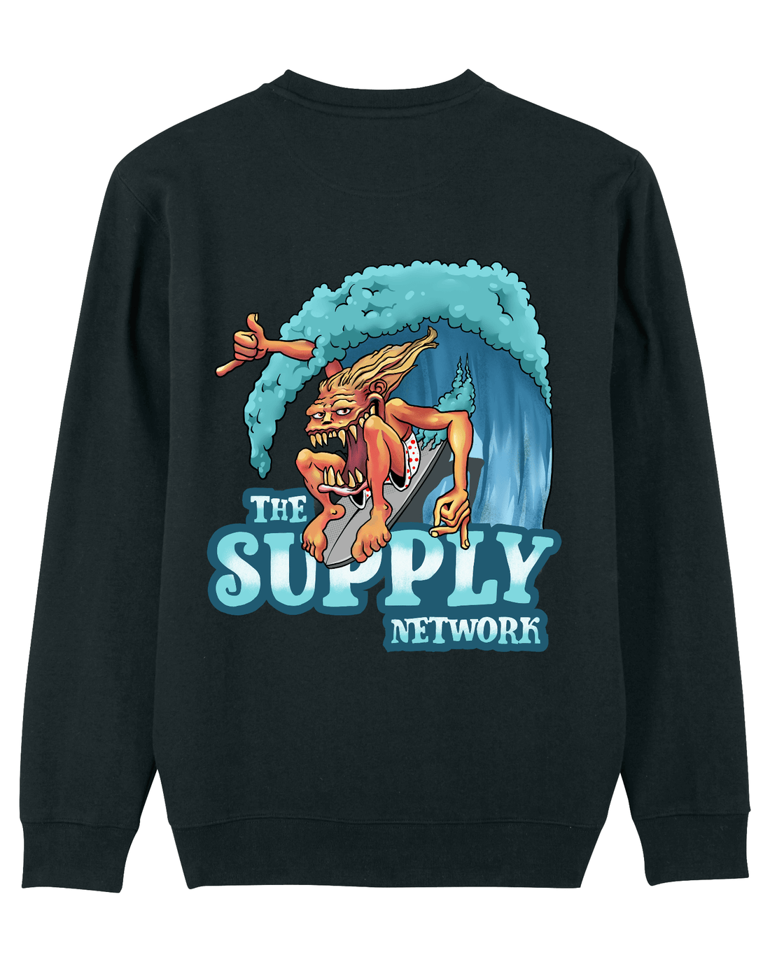 Black Skater Sweatshirt, Surfs Up Back Print